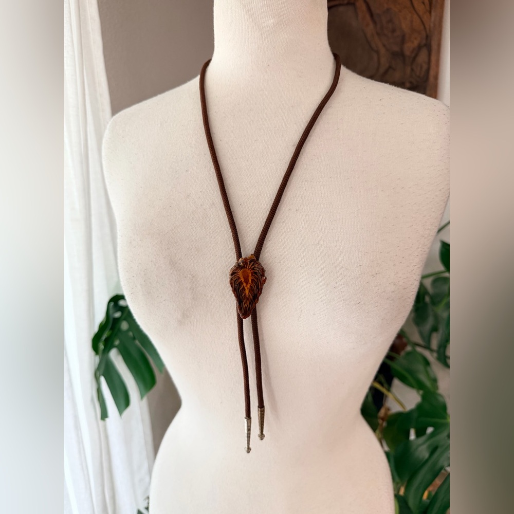 Vintage Boho Bolo Necklace with Carved Lion Head Pendant